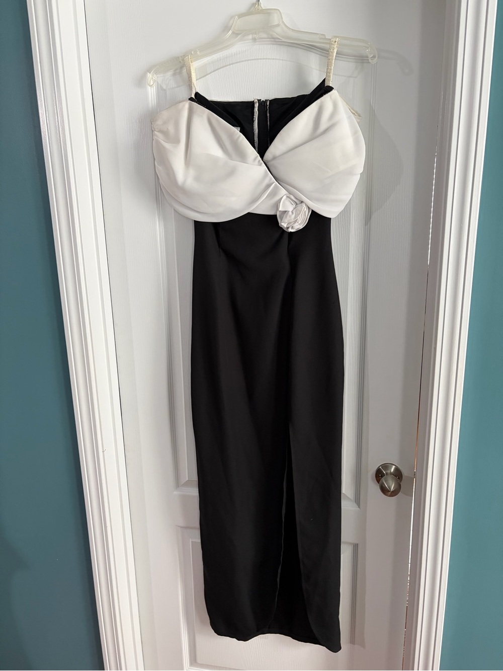 Roberta Bridal Black and White Strapless Evening Gown